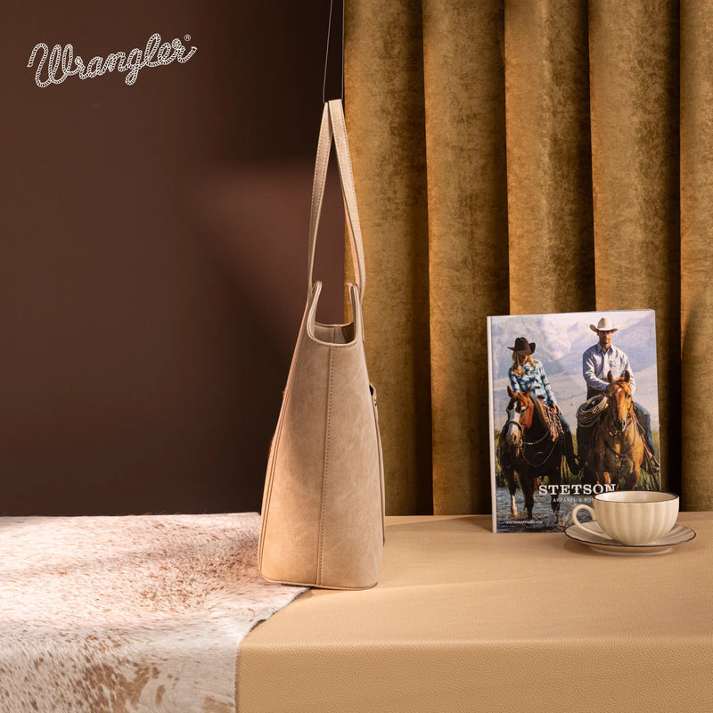 Load image into Gallery viewer, WG218-8250TN - Wrangler Aztec Embroidered Tote Bag - Tan
