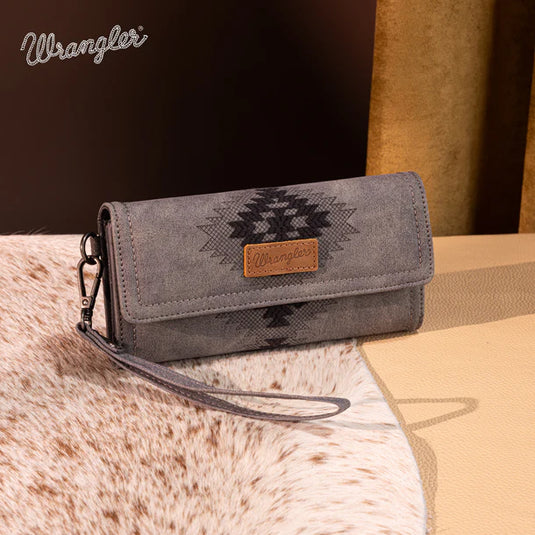 WG218-W068BK - Wrangler Aztec Embroidered Wallet/Wristlet - Black