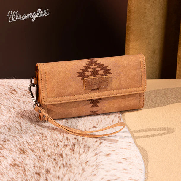 Load image into Gallery viewer, WG218-W068BR - Wrangler Aztec Embroidered Wallet/Wristlet - Brown
