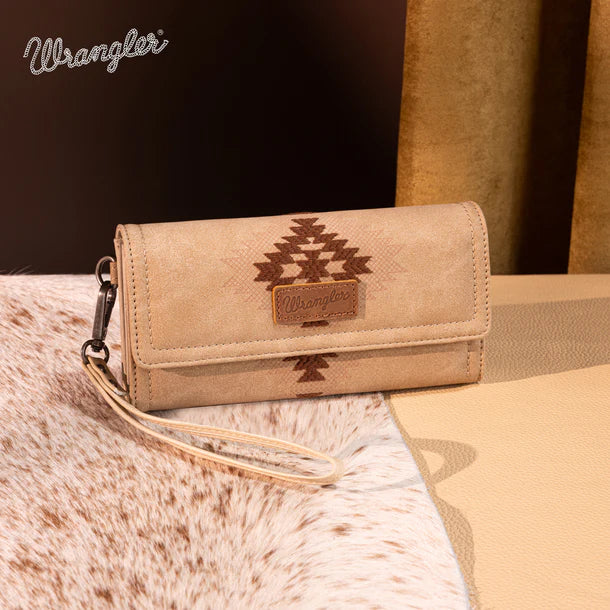 Load image into Gallery viewer, WG218-W068TN - Wrangler Aztec Embroidered Wallet/Wristlet - Tan
