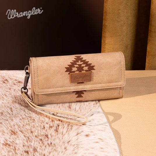 WG218-W068TN - Wrangler Aztec Embroidered Wallet/Wristlet - Tan