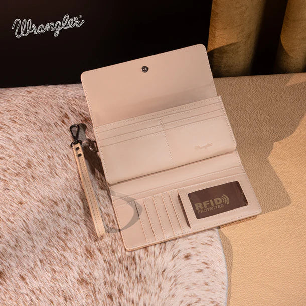 Load image into Gallery viewer, WG218-W068BG - Wrangler Aztec Embroidered Wallet/Wristlet - Beige
