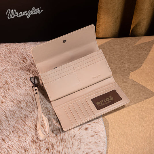 WG218-W068TN - Wrangler Aztec Embroidered Wallet/Wristlet - Tan