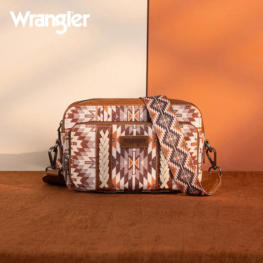 WG2207-3006BR - Wrangler Stripe Printed Crossbody Purse W/ Wallet Compartment