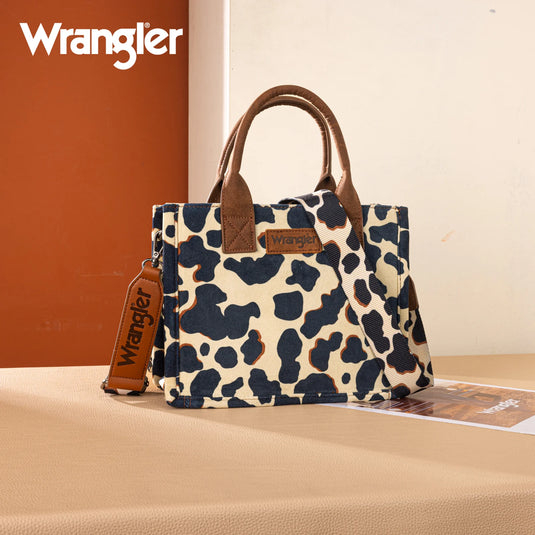 WG264-8120BR - Wrangler Cow Print Concealed Carry Tote/Crossbody - Brown