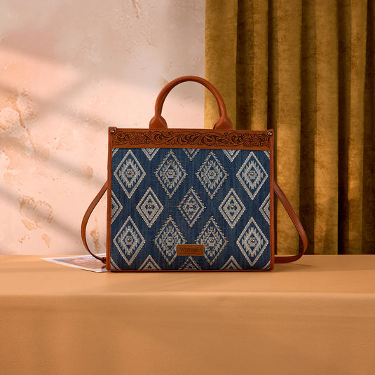 WG435-8119JN -  Wrangler Jean Aztec Studded Denim Tote & Crossbody Bag