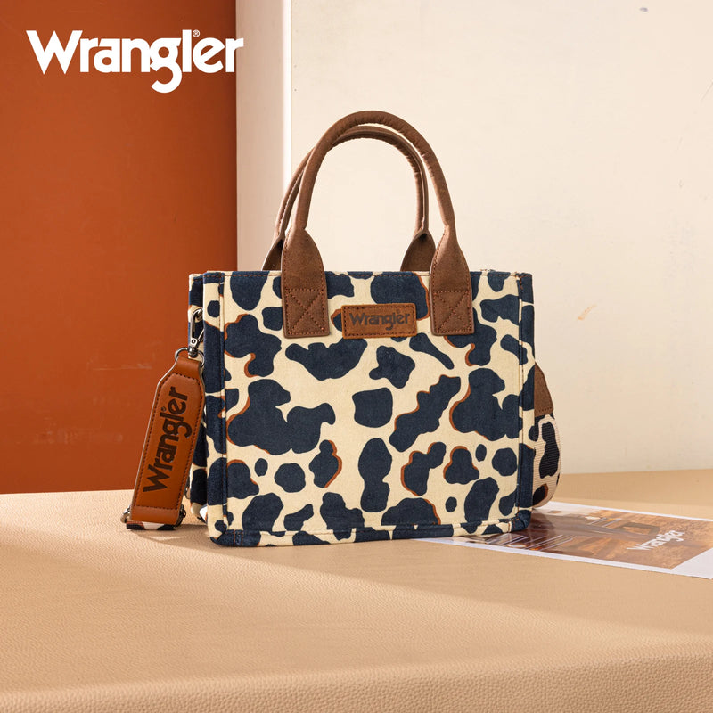 Load image into Gallery viewer, WG264-8120BR - Wrangler Cow Print Concealed Carry Tote/Crossbody - Brown
