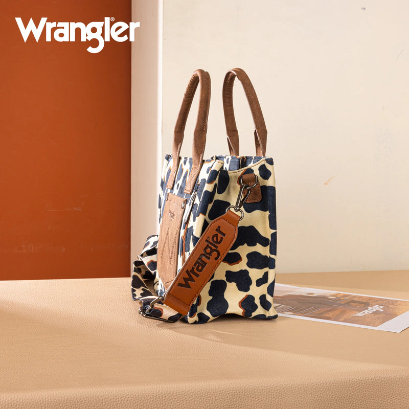 Load image into Gallery viewer, WG264-8120BR - Wrangler Cow Print Concealed Carry Tote/Crossbody - Brown

