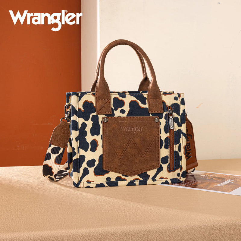 Load image into Gallery viewer, WG264-8120BR - Wrangler Cow Print Concealed Carry Tote/Crossbody - Brown
