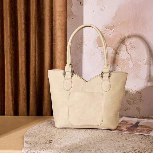 MW1365-8005TN - Montana West Tan Tooled & Cowhide Whipstitch Tote Bag