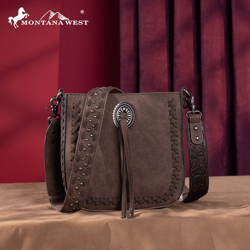 Load image into Gallery viewer, MW1329-8360CF - Montana West Tooled Collection Crossbody -Coffee
