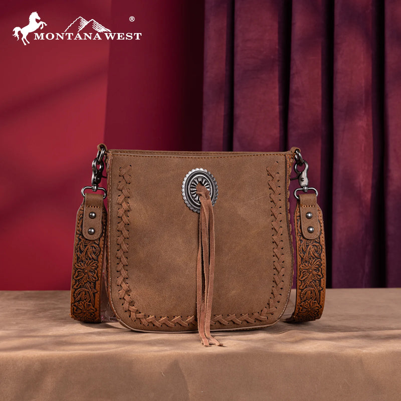 Load image into Gallery viewer, MW1329-8360BR - Montana West Tooled Collection Crossbody -Brown
