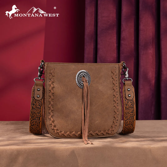 MW1329-8360BR - Montana West Tooled Collection Crossbody -Brown