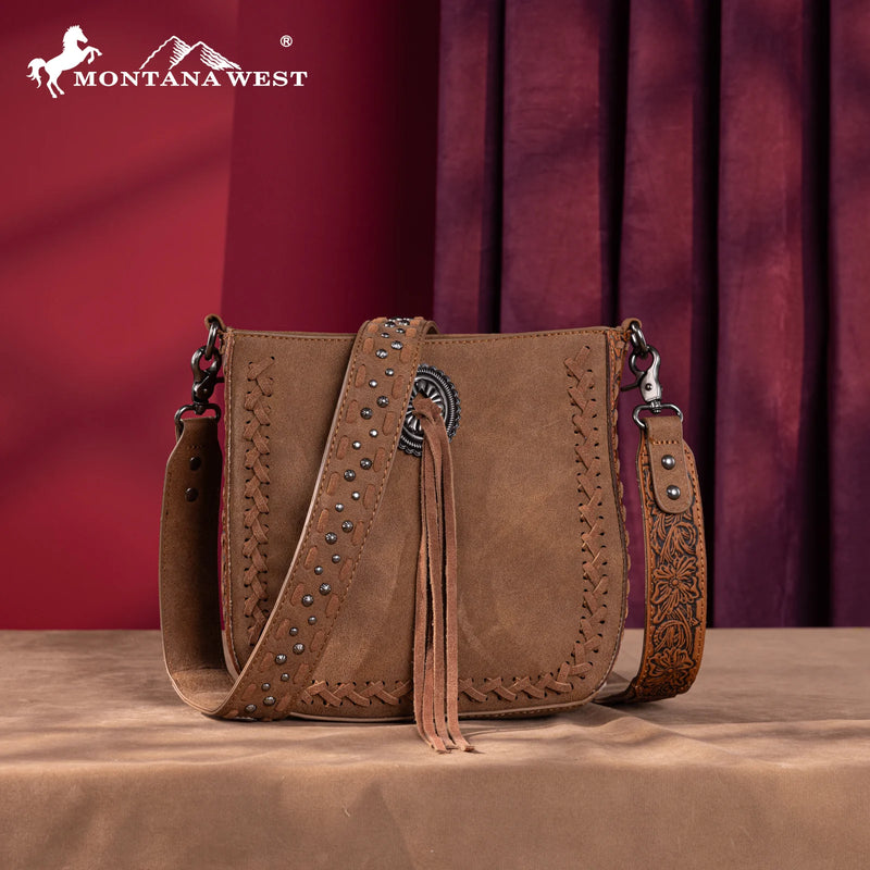 Load image into Gallery viewer, MW1329-8360BR - Montana West Tooled Collection Crossbody -Brown
