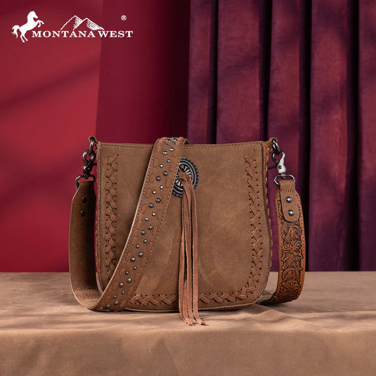 MW1329-8360BR - Montana West Tooled Collection Crossbody -Brown