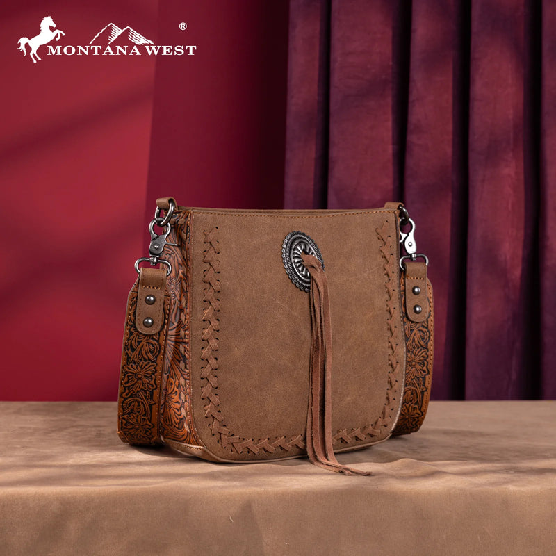 Load image into Gallery viewer, MW1329-8360BR - Montana West Tooled Collection Crossbody -Brown
