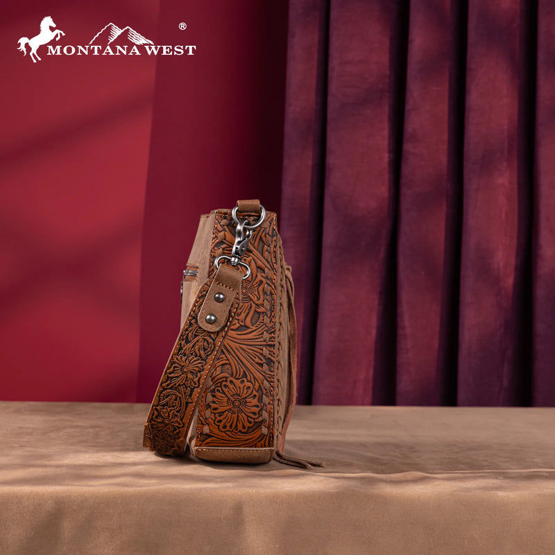 Load image into Gallery viewer, MW1329-8360BR - Montana West Tooled Collection Crossbody -Brown
