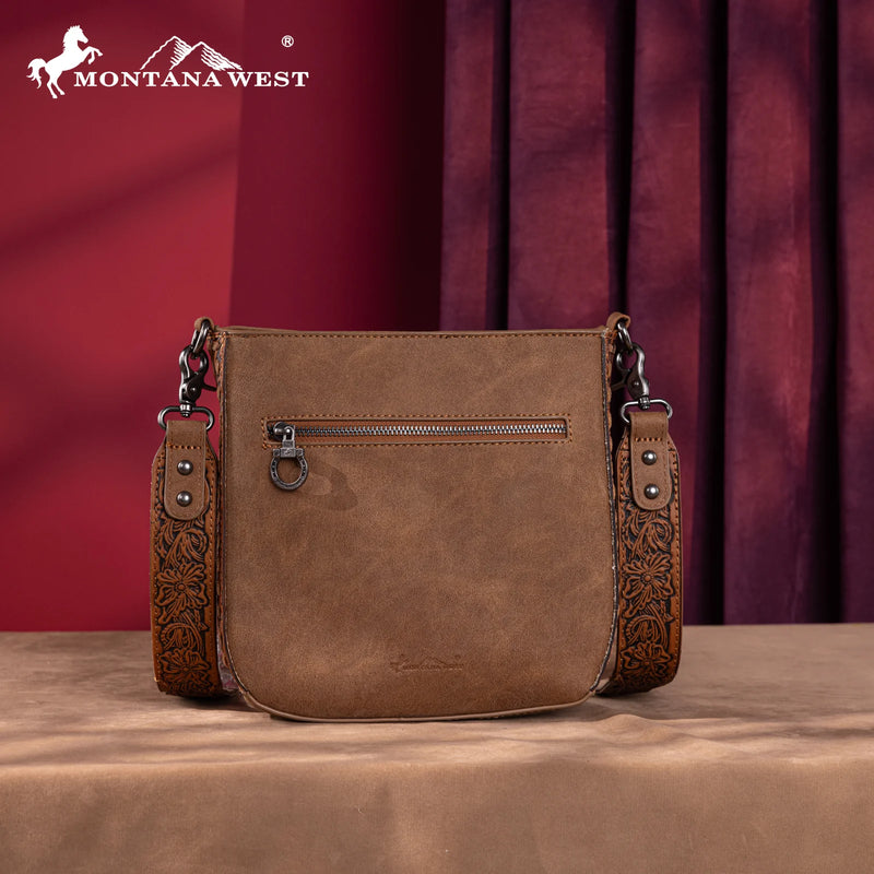 Load image into Gallery viewer, MW1329-8360BR - Montana West Tooled Collection Crossbody -Brown
