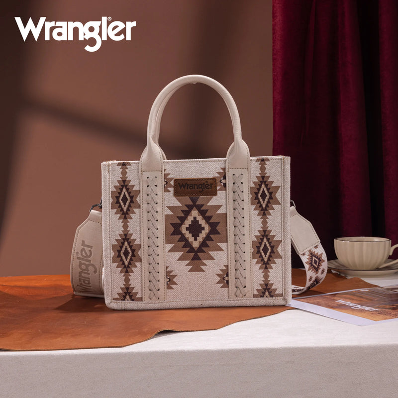 Load image into Gallery viewer, WG226-8120SBG - Wrangler Aztec Pattern Dual Sided Print - Tote/Crossbody - Beige
