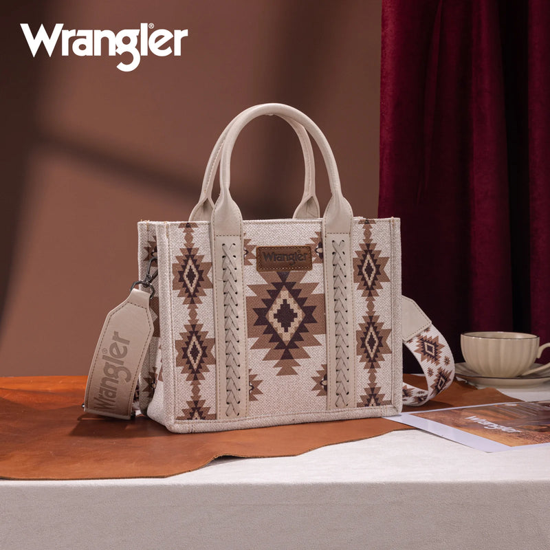 Load image into Gallery viewer, WG226-8120SBG - Wrangler Aztec Pattern Dual Sided Print - Tote/Crossbody - Beige
