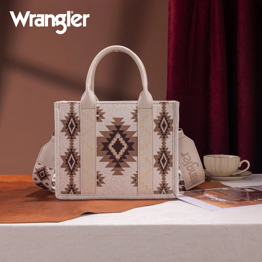 WG226-8120SBG - Wrangler Aztec Pattern Dual Sided Print - Tote/Crossbody - Beige