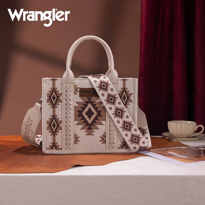 Load image into Gallery viewer, WG226-8120SBG - Wrangler Aztec Pattern Dual Sided Print - Tote/Crossbody - Beige
