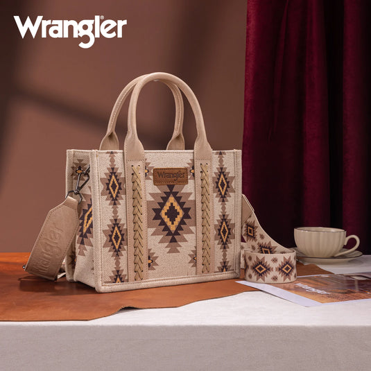 WG226-8120STN - Wrangler Aztec Pattern Dual Sided Print - Tote/Crossbody - Tan