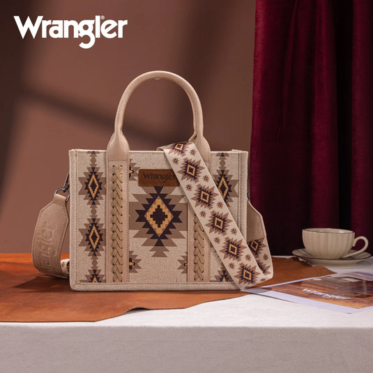 WG226-8120STN - Wrangler Aztec Pattern Dual Sided Print - Tote/Crossbody - Tan