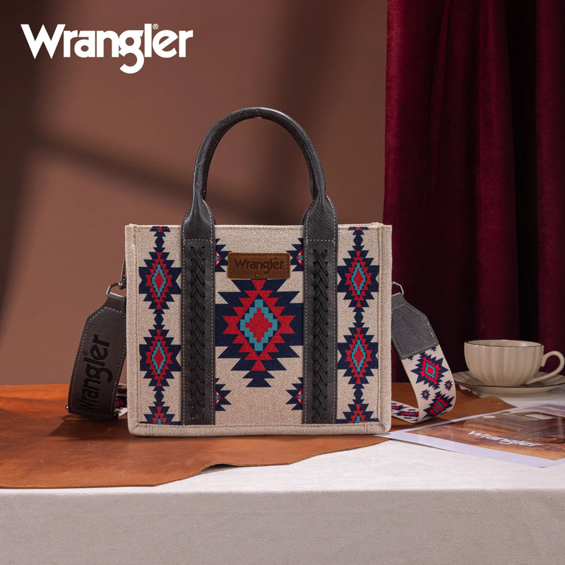 Load image into Gallery viewer, WG226-8120SBK - Wrangler Aztec Pattern Dual Sided Print - Tote/Crossbody - Black
