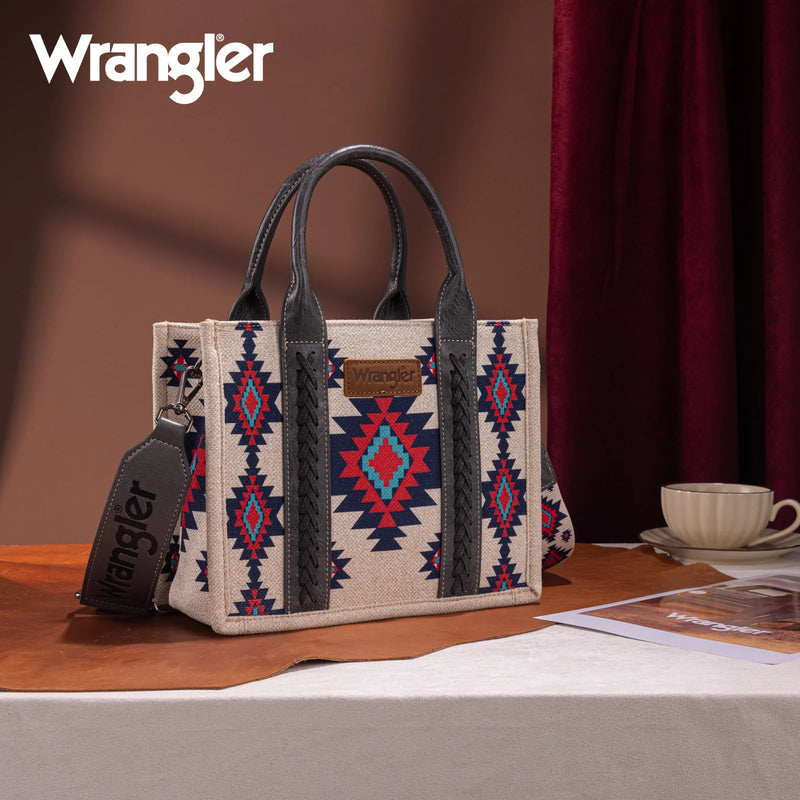 Load image into Gallery viewer, WG226-8120SBK - Wrangler Aztec Pattern Dual Sided Print - Tote/Crossbody - Black
