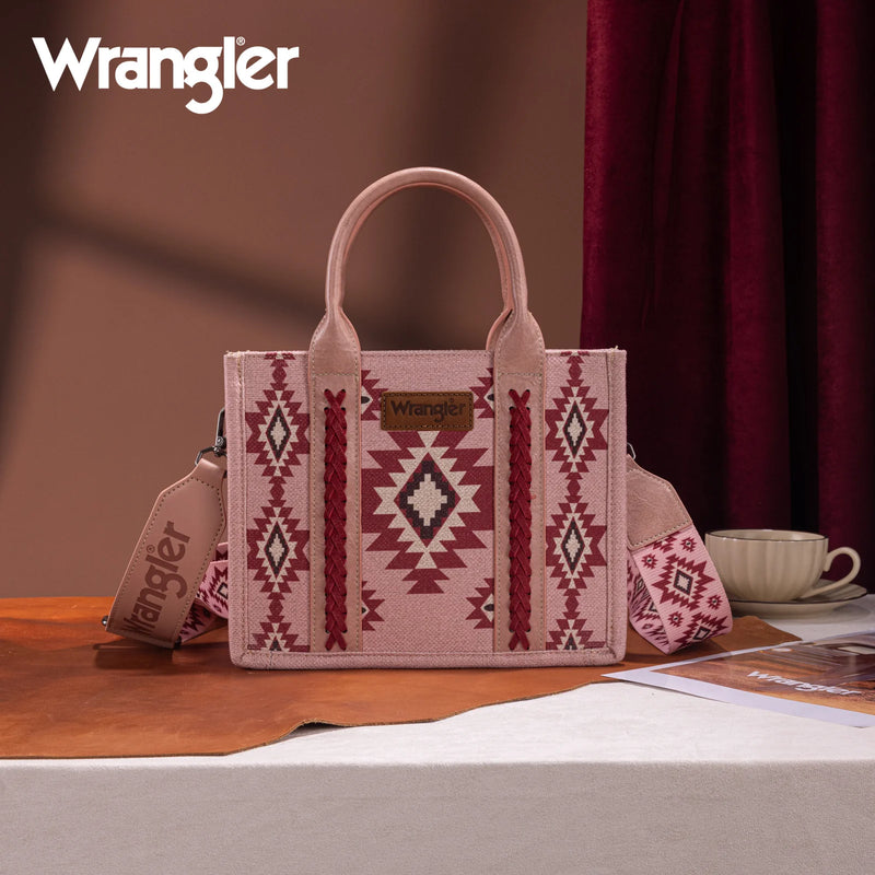 Load image into Gallery viewer, WG226-8120SDPK - Wrangler Aztec Pattern Dual Sided Print - Tote/Crossbody - Dark Pink
