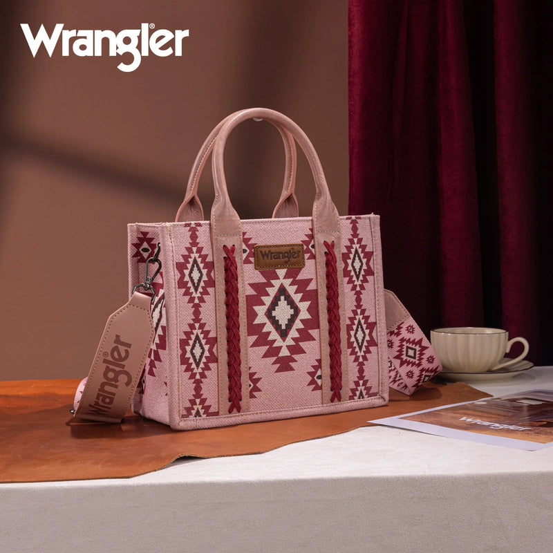 Load image into Gallery viewer, WG226-8120SDPK - Wrangler Aztec Pattern Dual Sided Print - Tote/Crossbody - Dark Pink
