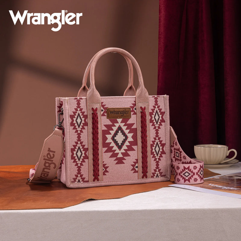 Load image into Gallery viewer, WG226-8120SDPK - Wrangler Aztec Pattern Dual Sided Print - Tote/Crossbody - Dark Pink
