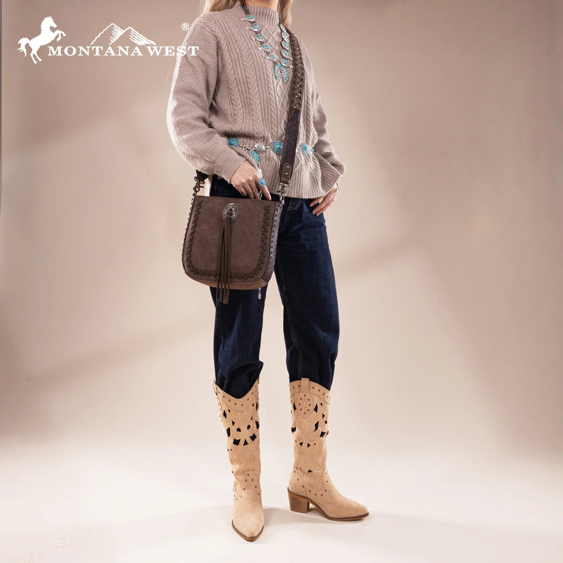 Load image into Gallery viewer, MW1329-8360CF - Montana West Tooled Collection Crossbody -Coffee
