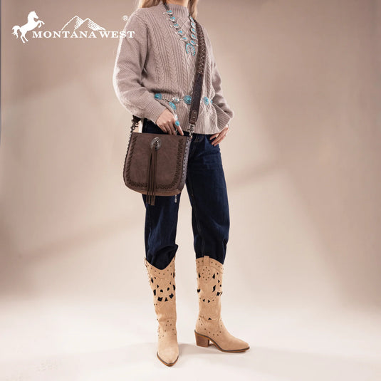 MW1329-8360CF - Montana West Tooled Collection Crossbody -Coffee