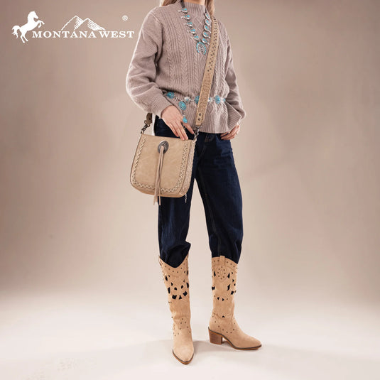 MW1329-8360TN - Montana West Tooled Collection Crossbody -Tan