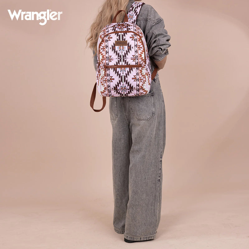 Load image into Gallery viewer, WG2206-9110LBR - Wrangler Aztec Print Backpack -Light Brown
