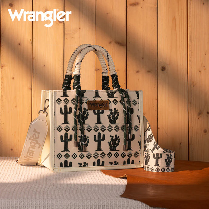 WG206-8122SBG - Wrangler Cactus Print Rope Tote/Crossbody -Beige