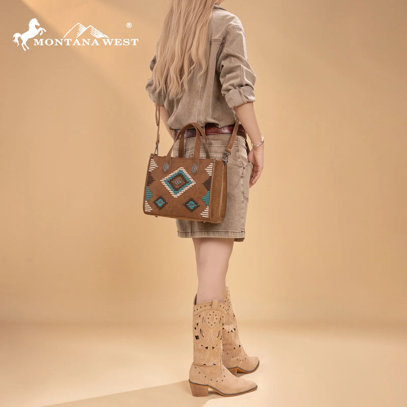 Load image into Gallery viewer, MW1332-8322BR - Montana West Aztec Collection Tote/Crossbody
