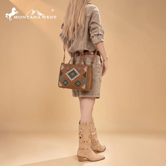MW1332-8322BR - Montana West Aztec Collection Tote/Crossbody