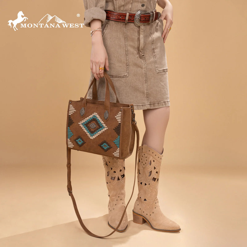 Load image into Gallery viewer, MW1332-8322BR - Montana West Aztec Collection Tote/Crossbody
