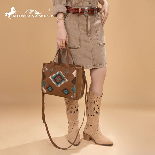 MW1332-8322BR - Montana West Aztec Collection Tote/Crossbody
