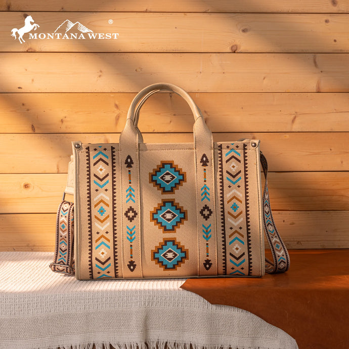 MW1333-8113TN - Montana West Aztec Retro Arrows Dual Sided Print Large Tote/Crossbody