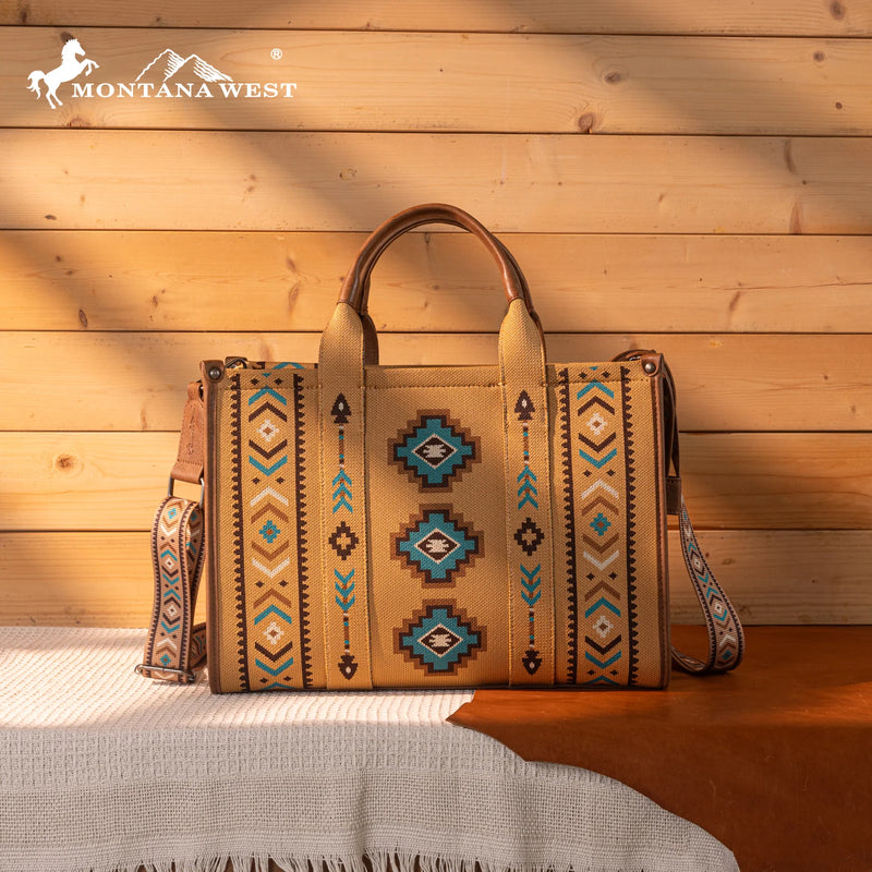 Load image into Gallery viewer, MW1333-8113BR - Montana West Aztec Retro Arrows Dual Sided Print Large Tote/Crossbody
