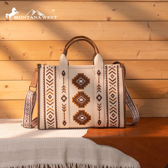 MW1333-8113BG - Montana West Aztec Retro Arrows Dual Sided Print Large Tote/Crossbody