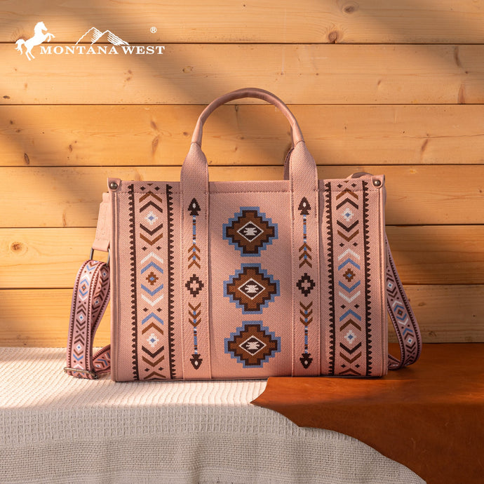 MW1333-8113PK - Montana West Aztec Retro Arrows Dual Sided Print Large Tote/Crossbody