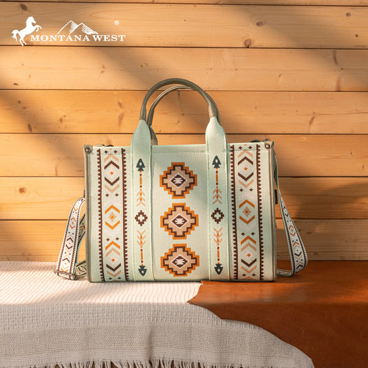 MW1333-8113GN - Montana West Aztec Retro Arrows Dual Sided Print Large Tote/Crossbody