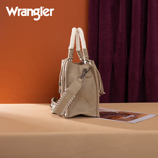 WG386-8120SKH - Wrangler Cow Print Tote/Crossbody - Khaki