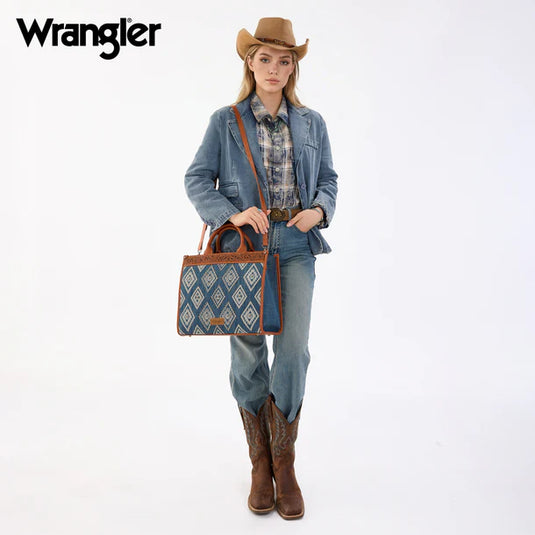 WG435-8119JN -  Wrangler Jean Aztec Studded Denim Tote & Crossbody Bag