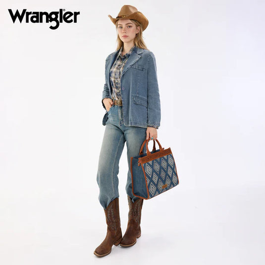 WG435-8119JN -  Wrangler Jean Aztec Studded Denim Tote & Crossbody Bag